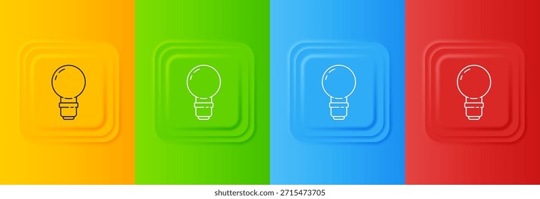 White Light bulb with concept of idea icon isolated on colorful background. Energy and idea symbol. Inspiration concept. Set icons in square buttons. Vector