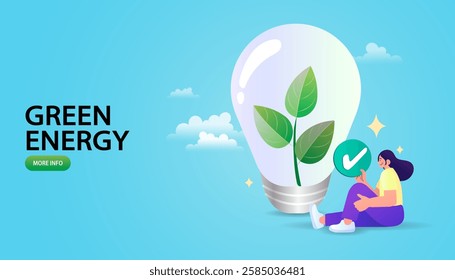 White light bulb with a green leaf inside, symbolizing eco-friendly energy and sustainability. Perfect for business concepts related to renewable energy, green technology, environmental conservation.