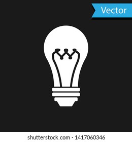 White Light bulb icon isolated on black background. Energy and idea symbol. Lamp electric. Vector Illustration