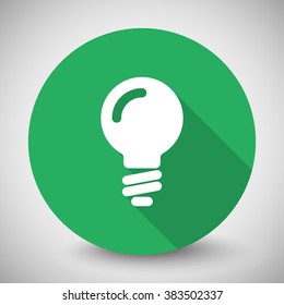White Light Bulb icon with long shadow on green circle