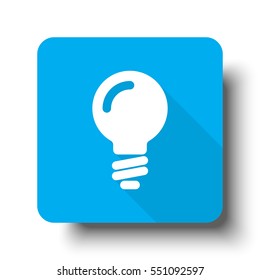 White Light Bulb Icon On Blue Web Button