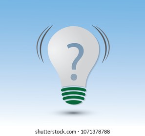 A white light bulb icon with question mark on blue background