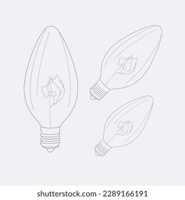 Bombilla blanca aislada sobre fondo blanco. Concepto minimalista, concepto de idea brillante, lámpara aislada. Bombilla vectorial, Line art, eps10.