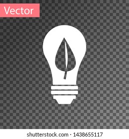 White Light bulb with leaf icon isolated on transparent background. Eco energy concept. Alternative energy concept. Vector Illustration