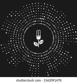 White Light bulb with leaf icon isolated on grey background. Eco energy concept. Alternative energy concept. Abstract circle random dots. Vector Illustration