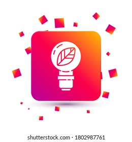 White Light bulb with leaf icon isolated on white background. Eco energy concept. Alternative energy concept. Square color button. Vector Illustration