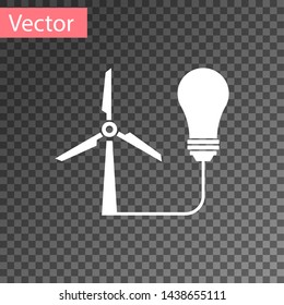 White Light bulb with wind turbine as idea of eco friendly source of energy icon isolated on transparent background. Alternative energy concept. Vector Illustration