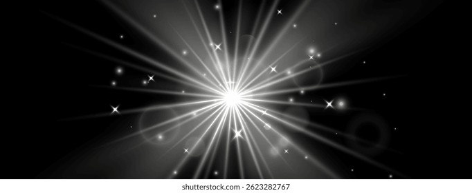 White light burst with glowing rays and sparkling flare, transparent vector explosion of energy and magic for Christmas, New Year, or festive holiday design backgrounds