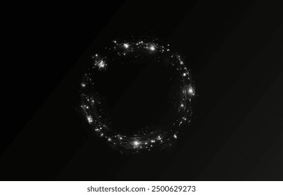Círculo de luz blanca con polvo brillante y partículas brillantes. guirnalda de círculo. 2024 Feliz año Nuevo y alegres Navidades Abstractas elemento de diseño de onda blanca de color brillante	
