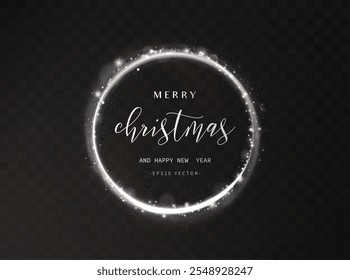 White light circle with with glittering dust and shimmery particles. 2025 Happy New Year and Merry Christmas Abstract shiny color whiwave design elemen