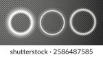 White light circle. Neon lighting effect, rings light lines. Light frame isolated.