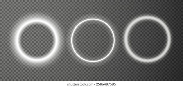 White light circle. Neon lighting effect, rings light lines. Light frame isolated.