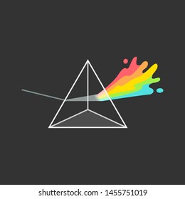 White light dispersion triangle prism colorful on black background - isolated vector illustration 