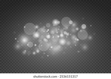 White light dust and bokeh, lighting effect. On a transparent background.