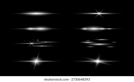 White Light-Effekt-Kollektion. Glühlinsenfackel, Explosion, Glitter, Linienblitze