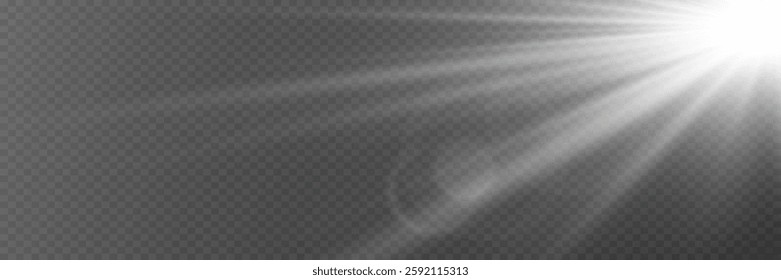 White light effect flash, explosion of light rays. On a transparent background.