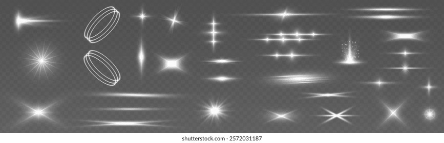 White light effect in the form of explosion, snow, stars and light elements isolated on transparent background. Imitation of cold air outlet from air conditioner. Ellipse border.	