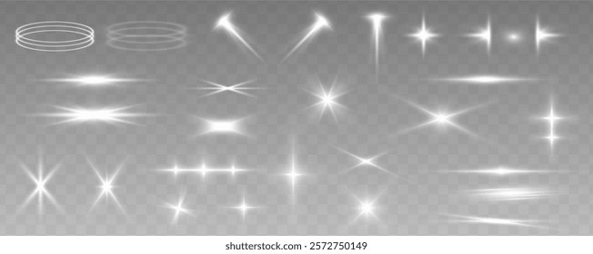 White light effect in the form of explosion, snow, stars and light elements isolated on transparent background. Imitation of cold air outlet from air conditioner. Ellipse border.	