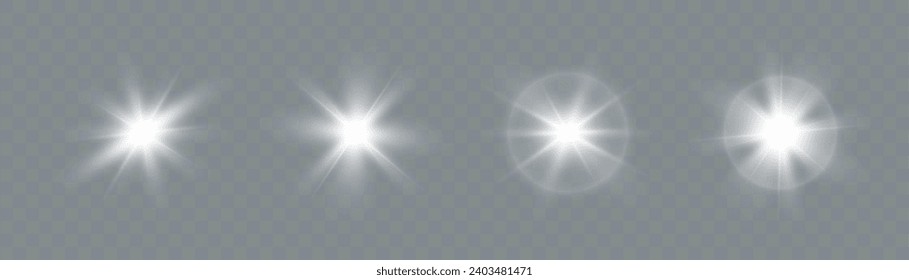 White light effect on a transparent background. Bright sun.