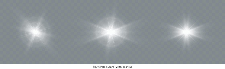 White light effect on a transparent background. Bright sun.