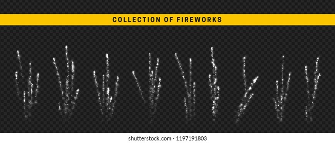 White Light effect, Set festive fireworks isolated on transparent background.