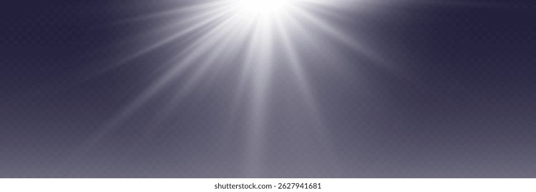 White light of an explosion, flash of rays and stars. On a transparent background.