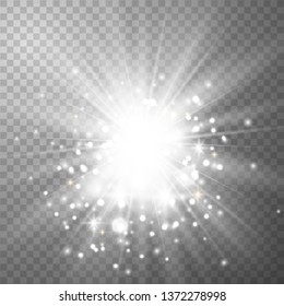White light explosion isolated on dark background vector illustration. Effect star and sparkle, flash and shine golden.Vector illustration EPS 10.