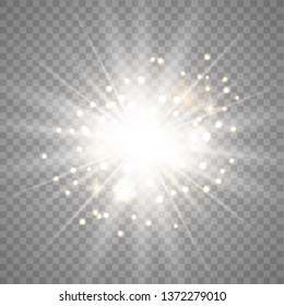 White light explosion isolated on dark background vector illustration. Effect star and sparkle, flash and shine golden.Vector illustration EPS 10.