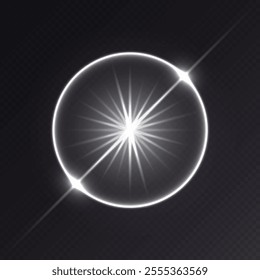 White light flare, glowing shiny sparkle, lens flare effect, bright glimmering glare.