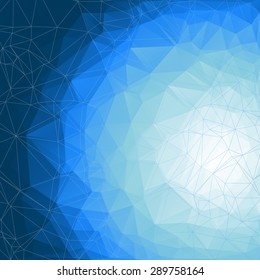 White light flash gradient on blue abstract geometric rumpled triangular low poly style vector illustration graphic background