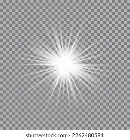 White light glow effect, light rays. Radiant flash, lens flare, vector illustration.