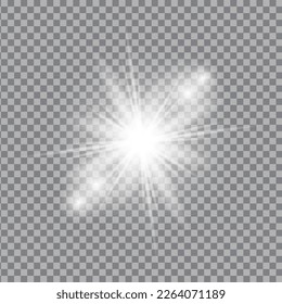 White light glow effect, light rays. Radiant flash, lens flare, vector illustration.