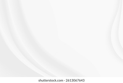 White and light gray curves create a smooth flowing abstract background with soft shadows.