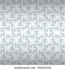White, light gray decorative seamless pattern in abstractionism style. Complex puzzle repeatable backdrop. Shining, graphical design for wallpaper, textile, banner or other purpose. Vector background.