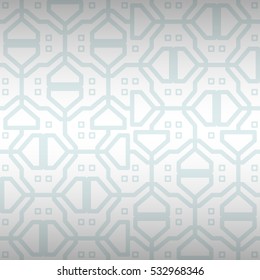 White, light gray geometrical seamless pattern background in labyrinth style. Flat mosaic repeatable backdrop. Retro texture.