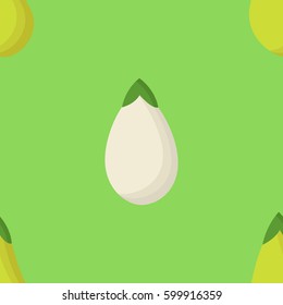 White and light green eggplants seamless vector pattern on green background. 