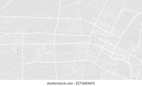 White and light grey Al Ain city area vector background map, streets and water cartography illustration. Widescreen proportion, digital flat design streetmap.