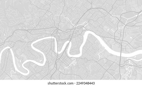 White and light grey Brisbane city area vector background map, roads and water illustration. Widescreen proportion, digital flat design roadmap.