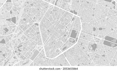 White and light grey Brussels City area vector background map, streets and water cartography illustration. Widescreen proportion, digital flat design streetmap.