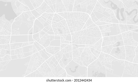 White and light grey Bucharest City area vector background map, streets and water cartography illustration. Widescreen proportion, digital flat design streetmap.