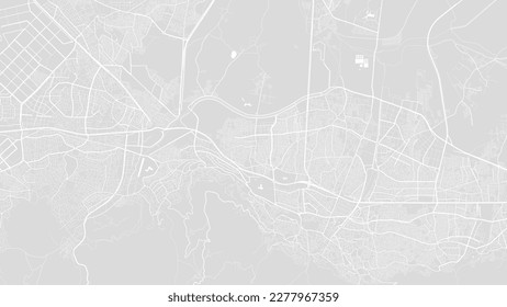 White and light grey Bursa city area vector background map, roads and water illustration. Widescreen proportion, digital flat design roadmap.
