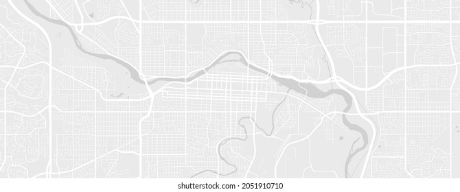 White and light grey Calgary city area vector horizontal background map, streets and water cartography illustration. Widescreen proportion, digital flat design streetmap.