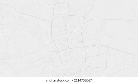 White and light grey Łódź city area vector background map, roads and water illustration. Widescreen proportion, digital flat design roadmap.