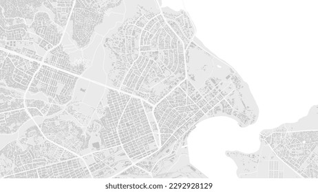 White and light grey Dar es Salaam city area, Tanzania, vector background map, roads and water cartography illustration. Widescreen proportion, digital flat design roadmap.