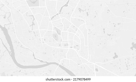 White and light grey Dhaka City area vector background map, streets and water cartography illustration. Widescreen proportion, digital flat design streetmap.