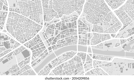 White and light grey Frankfurt am Main City area vector background map, streets and water cartography illustration. Widescreen proportion, digital flat design streetmap.