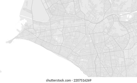 Weiße und hellgraue Lima-Stadt, Vektorhintergrund, Straßen und Wassergrafik. Breiter Proportionalitätsgrad, digitaler Flachbildplan.