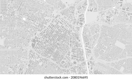 White and light grey Los Angeles City area vector background map, streets and water cartography illustration. Widescreen proportion, digital flat design streetmap.