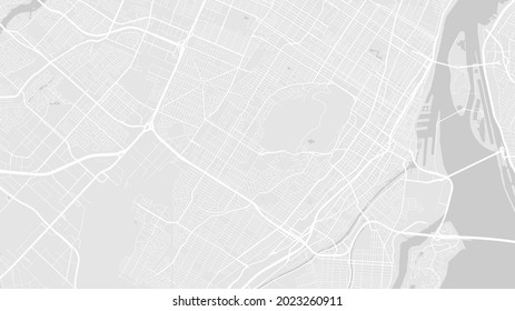 White and light grey Montreal City area vector background map, streets and water cartography illustration. Widescreen proportion, digital flat design streetmap.