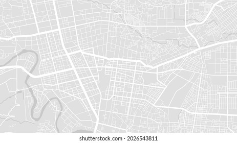 White and light grey Sendai City area vector background map, streets and water cartography illustration. Widescreen proportion, digital flat design streetmap.